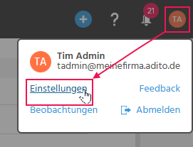 Vorgehen um die Einstellungen über das Benuztermenü zu öffnen