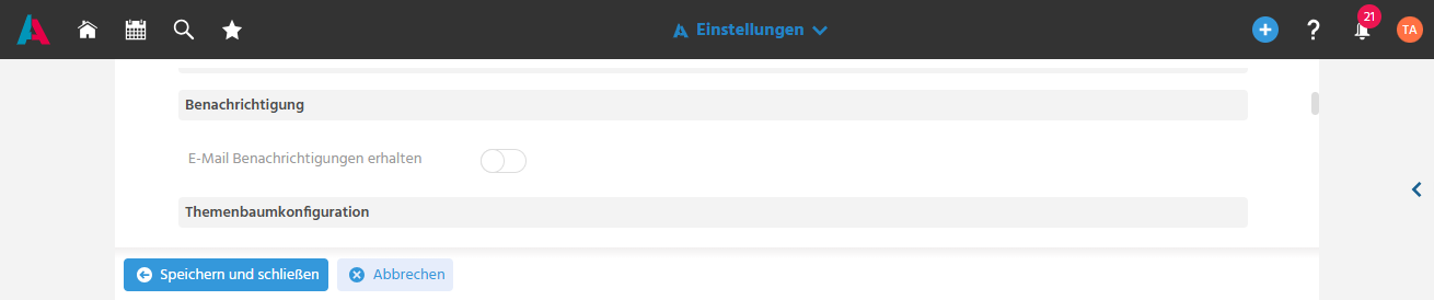 Benutzermenü mit Option zum Aktivieren von E-Mail-Benachrichtigungen