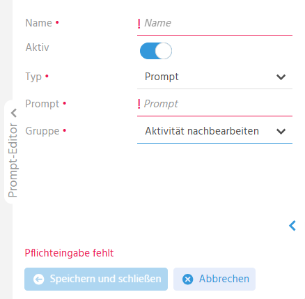 Anlage eines neuen Prompt