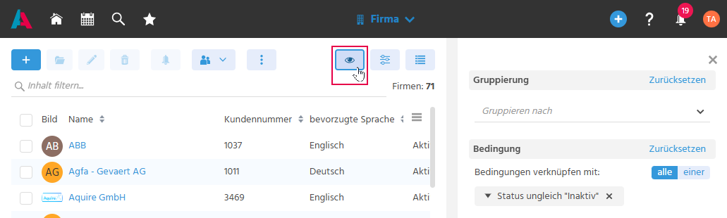 Auge-Button in der Aktionsleiste zum Ein-/Ausschalten der Vorschau