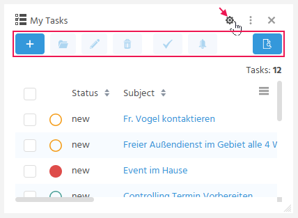 Action bar with gear button for showing or hiding the Actions