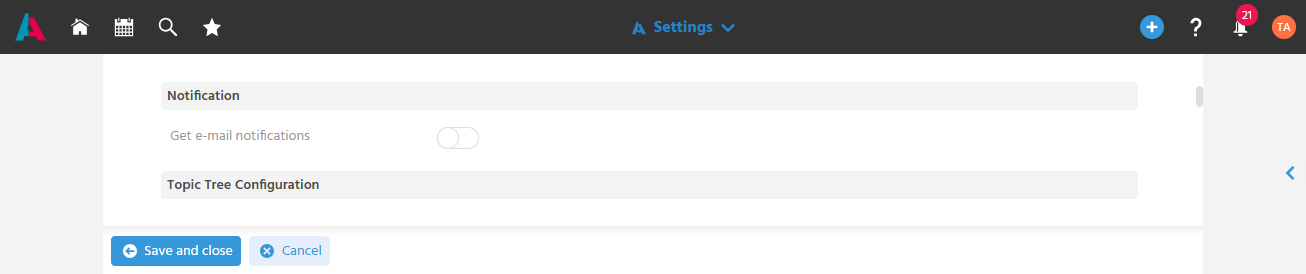 User Menu with option for enabling E-Mail notifications