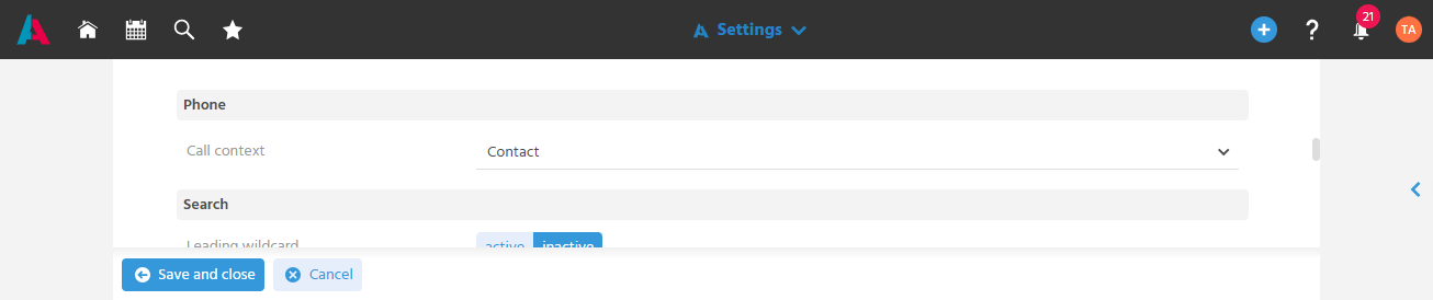User Menu settings for configuring the phone and the Context that opens on an incoming call