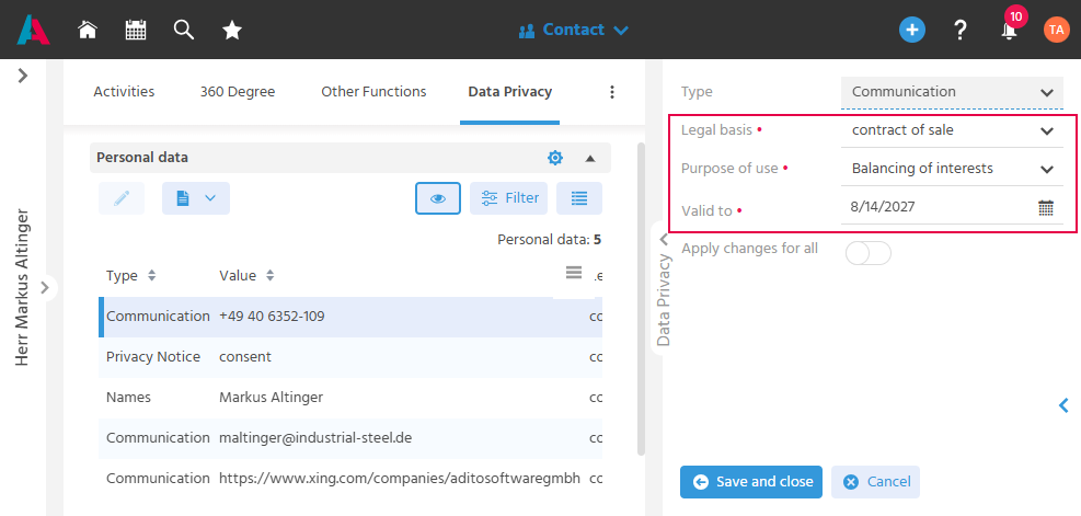 Data Privacy tab