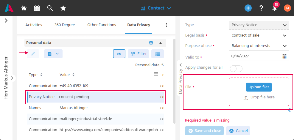 Upload privacy notice