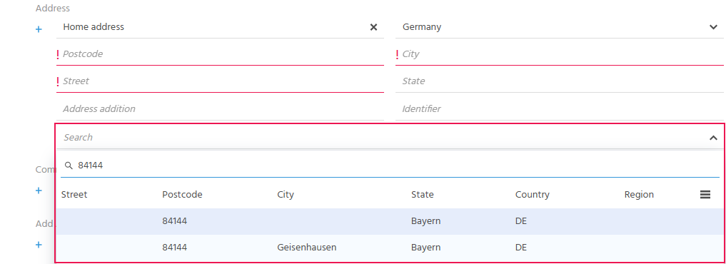 Contact EditView address search