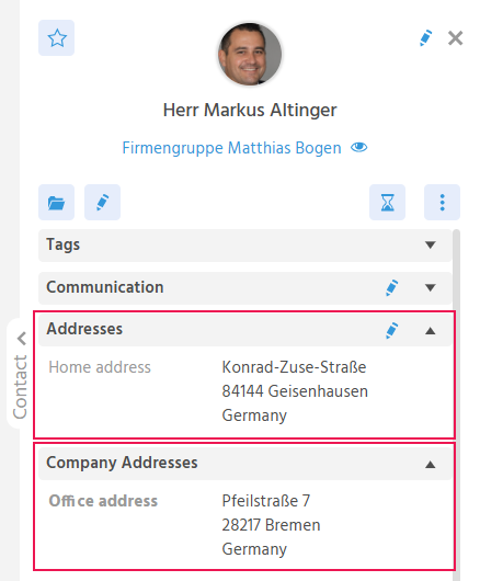 Address in the Preview