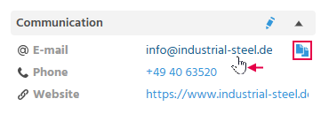 Copy button when hovering the mouse over an E-Mail address