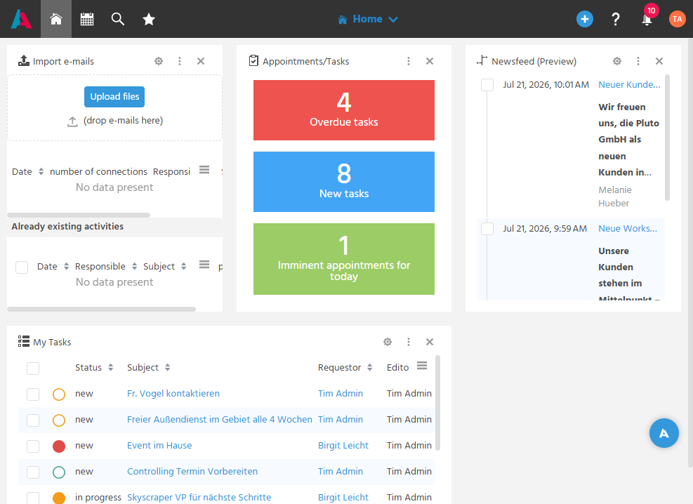 My Dashboard after login with several Dashlets