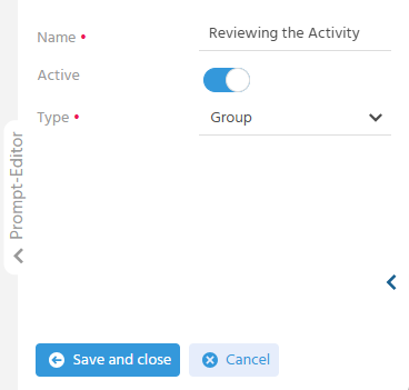 Creating a new prompt group with name and active flag